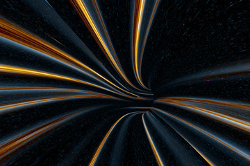 Digital abstract with streaming metallic lines in space