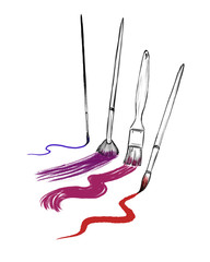 trace of the brush hand-drawn illustration. black contoured pencil drawing