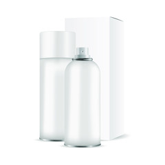 Deodorant spray bottle mockup, cosmetic package. cosmetic products or household chemicals isolated on white background. Vector illustration