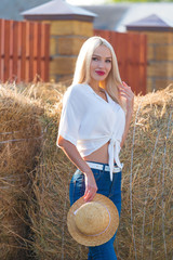 Cow girl in ranch. Close up