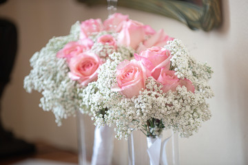 Soft and Beautiful Pink Roses and White Babies Breath Bouquets