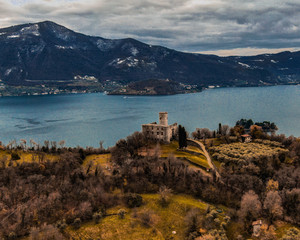 View from MontIsola Island with Lake Iseo. Italian landscape Dec-15-2019