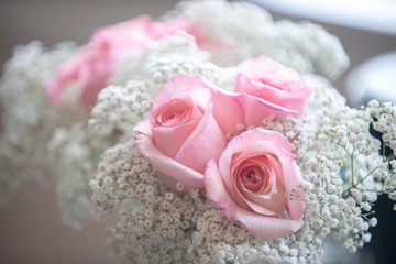 Soft and Beautiful Pink Roses and White Babies Breath Bouquets