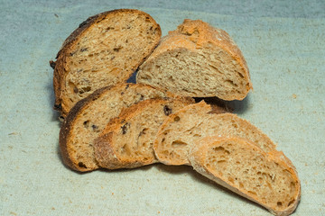 close up of dark bread on table