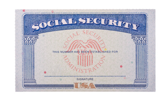 Blank and empty unfilled USA social security card isolated against a white background