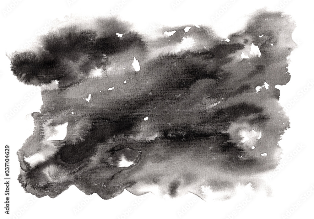 Wall mural abstract expressive textured horizontal black ink or watercolor stain. monochrome gradient dynamic i