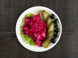 pickles plate with cabbage olive and cucumber