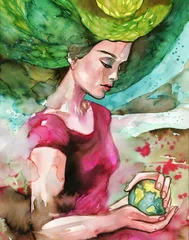 Crédence de cuisine en verre imprimé Inspiration picturale Un portrait fantastique de femme, surréaliste et multicolore.