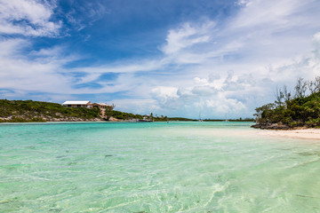 View of the tropical beach in  Stock Island (Exuma, Bahamas) .