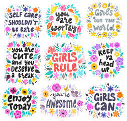 set of feminist inspirational quotes for posters, banners, prints, cards, signs, etc. 
