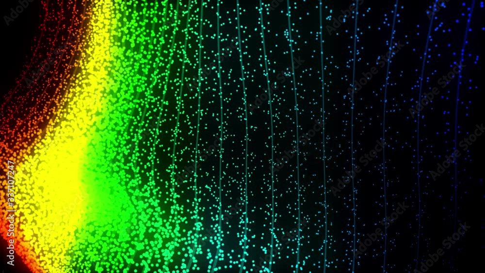 Poster colorful particles atomic waves abstract seamless vertical motion animation, 3d render on black back