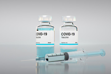 Coronavirus Covid -19 vaccine bottle. SARS-CoV-2. Vaccine syringe 3d rendering