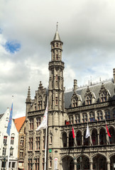 Fototapeta na wymiar Bruges, Belgium : The Bruges town hall was built in 1376, it is one of the oldest town hall. Bruges/Brugge - touristic center of Flanders, Belgium