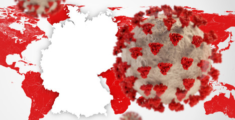 world background and outline of Germany. Coronavirus COVID-19 blurred design. 3d-illustration. elements of this image furnished by NASA