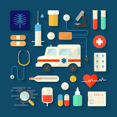 Medical icons set. Flat design. Vector illustration