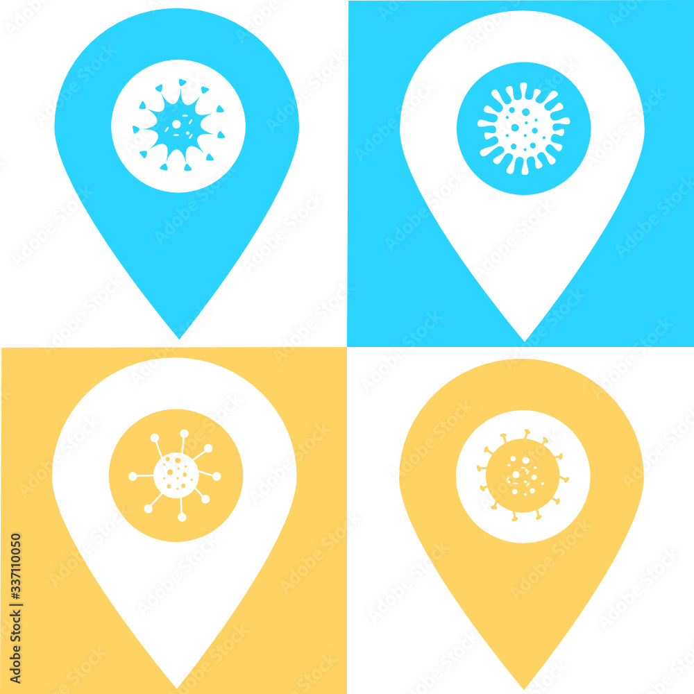 Poster set of coronavirus location map pin pointer icon. element of map point for mobile concept and web ap