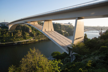View of bridges over the Douro river in Porto, Portugal.