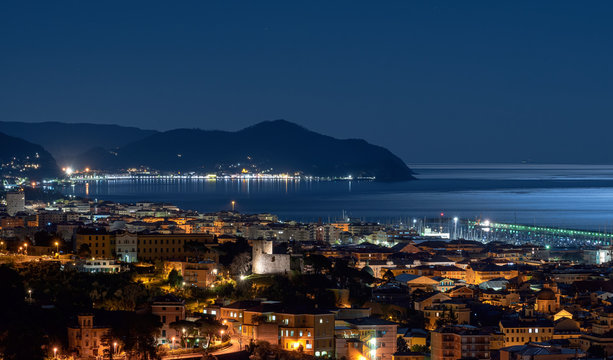 Tigullio bay by night - Chiavari, Lavagna and Sestri Levante - Ligurian sea - Italy