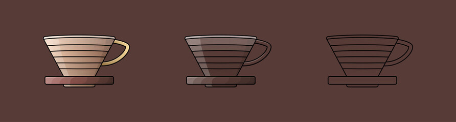 Pour over coffee maker dripper icon. Vector illustration. Black line on brown background