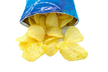 Bag of potato chips on white background
