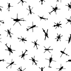 Military helicopters silhouettes seamless pattern. Vector EPS10.