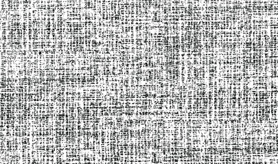 Distressed fabric texture. Vector texture of weaving fabric. Grunge background. Abstract halftone vector illustration. Overlay for interesting effect and depth. Black isolated on white background.