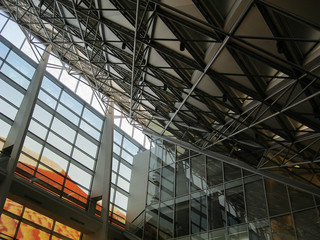 The interior of contemporary architecture. Sky view indoor design