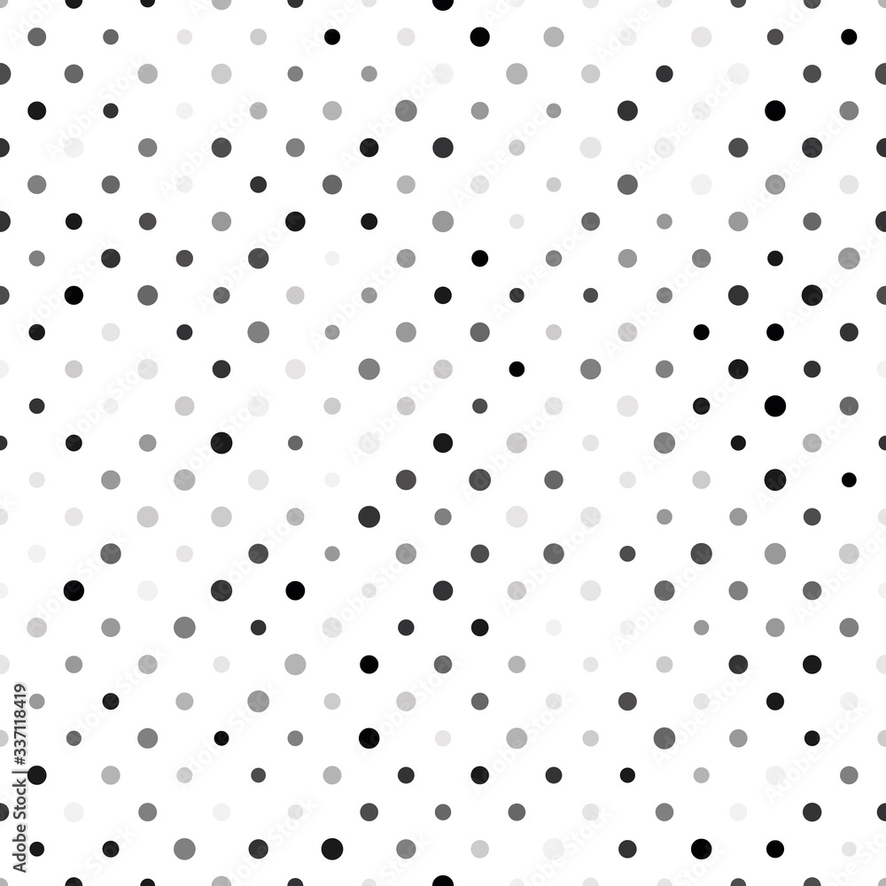 Poster seamless polka dot pattern. grey dots in random sizes on white background. vector illustration