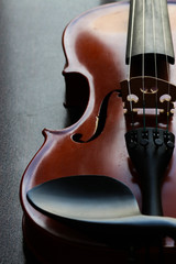 Up view of a brown violin