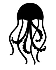 Jellyfish silhouette. Jellyfish marine animal black silhouette vector illustration for logo or pictogram. Inhabitant of the underwater world - jellyfish animal from the ocean silhouette for sign 