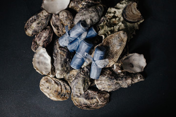 Elegant silk ribbon roll on the shell. Perfect table decoration for wedding events. Props for photography.