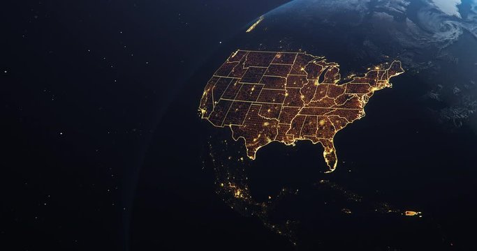 Planet Earth from Space USA, United States highlighted state borders and counties animation, elements of this image courtesy of NASA
