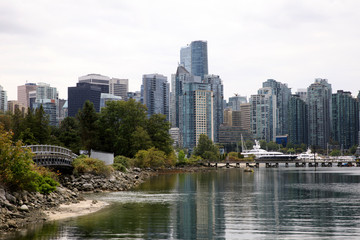 Vancouver, America - August 18, 2019: Vancouver view from Stanley Park, Vancouver, America