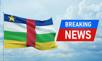 Breaking news. World news with backgorund waving national flag of Central African Republic. 3D illustration.