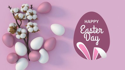 Animated Happy Easter text and rabbit on pink background. Luxury and elegant template for holiday Easter holiday decorations , Easter concept background.