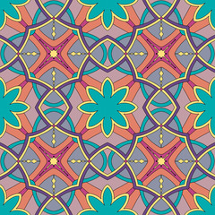 Colorful floral ornament. Seamless pattern element. Ethnic motives. Raster illustration.