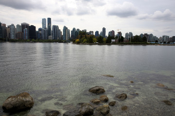 Vancouver, America - August 18, 2019: Vancouver view from Stanley Park, Vancouver, America