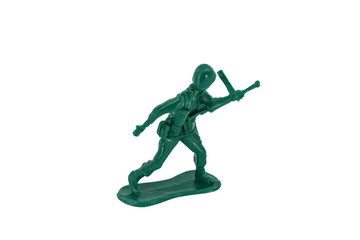 Green toy soldiers on white background. Soldier two on six models. (2/6) Picture ten on sixteen viewing angles. (10/16)