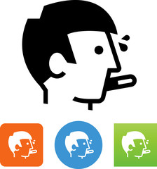 Man With Fever And Thermometer Icon