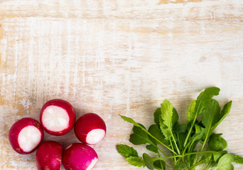 Young sprouts of mustard and radish on a light board.