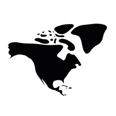 North America black silhouette. Contour map of continent. Simple flat vector illustration