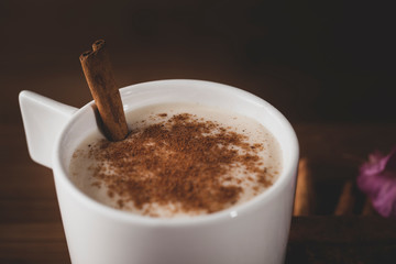 Presentation of sahlep decorated with cinnamon