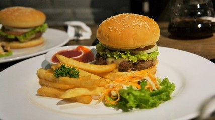 burger with french fries