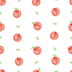 Watercolor seamless pattern with apples on the white background.Graphic design