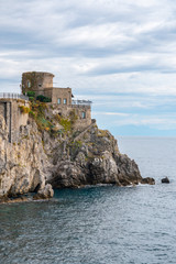 Fototapeta na wymiar Old fortress on a seaside of the city Amalfi
