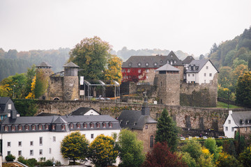 Fototapeta na wymiar view of the city of Monschau and the castle from the top of a hill, Germany