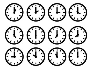 Clock icon symbol set in classic flat style isolated on background for your web site design logo, app or UI. EPS10
