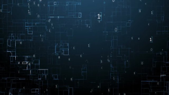 binary code flies through the abstract internet network