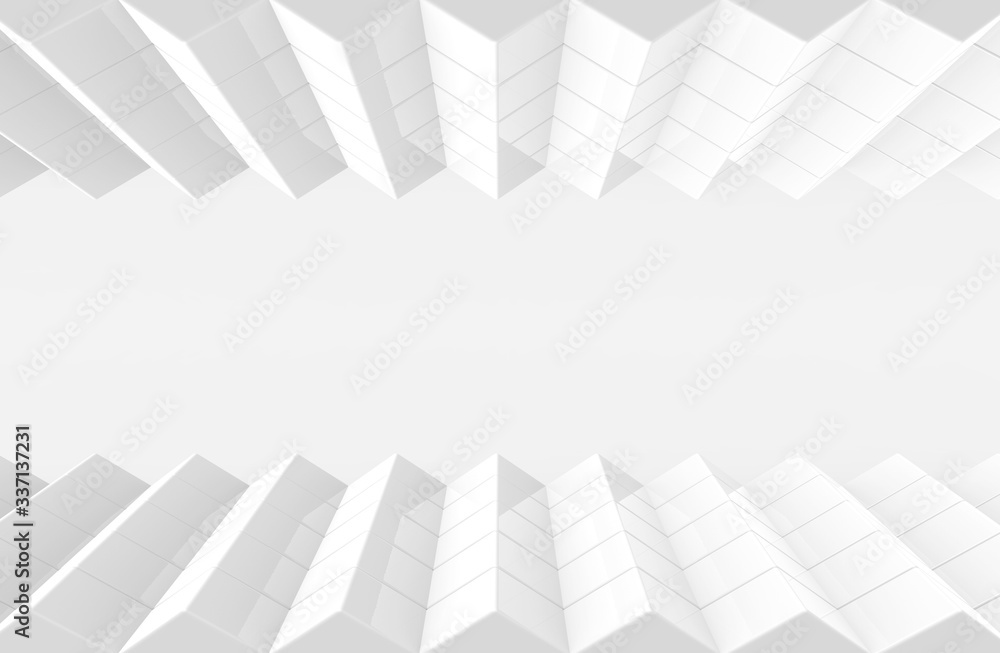 Poster 3d rendering. abstract modern art pattern white cube boxes stack wall floor background.