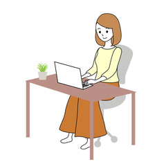 テレワークをしている女性　リモートワーク　イラスト